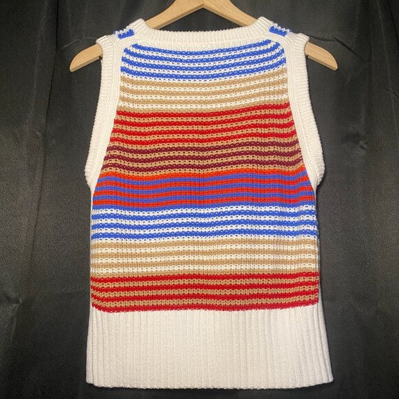 Loft Multicolor Sweater Vest Womens M Preppy Blue Tan Red Burgundy Stripe EUC - Picture 2 of 9